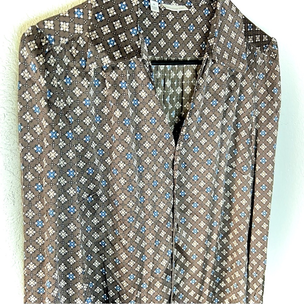 NWOT M Silk Pint Brown/Tan Long Sleeve Peasant Top